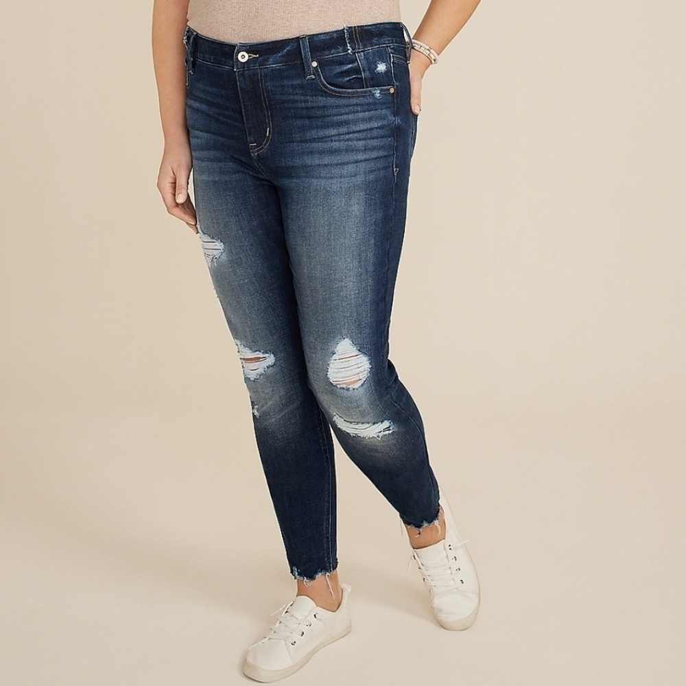 Edgely Curvy High Rise Mid Fit Ripped Super Skinny Jean Size 16W